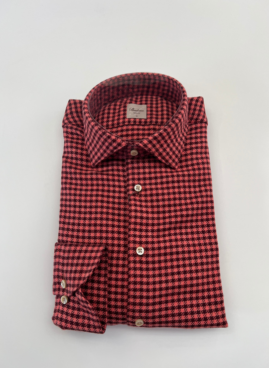 Stenströms Maroon Houndstooth Flannel Shirt