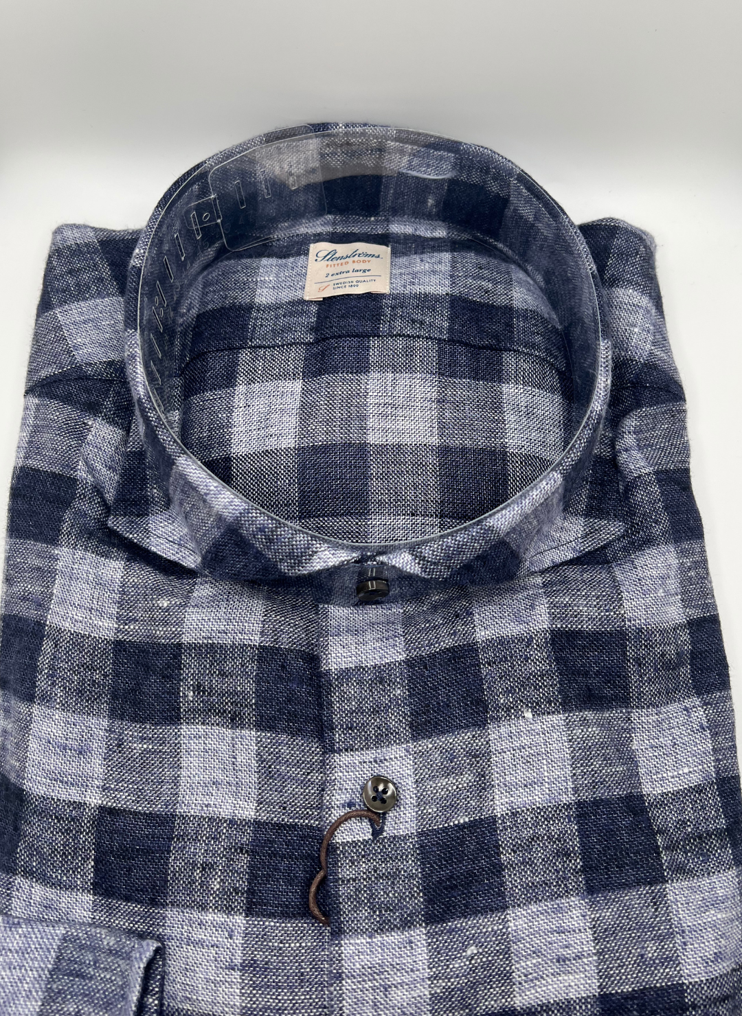 Stenströms Navy Check Linen Shirt