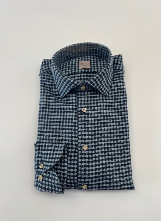 Stenströms Navy Houndstooth Flannel Shirt