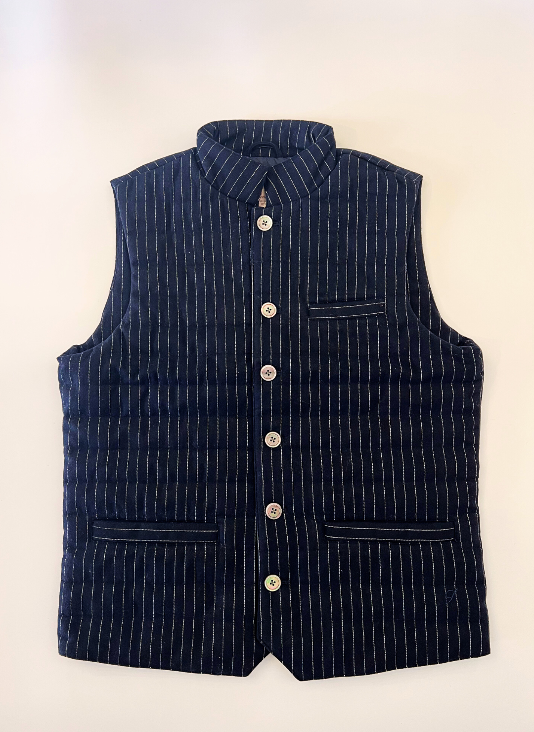 Stenströms Navy Pinstripe Wool Vest