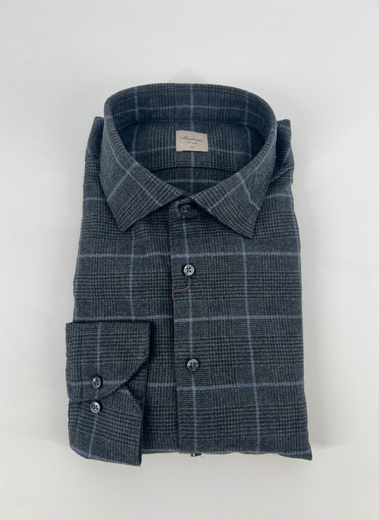 Stenströms Plaid Navy and Grey Flannel Shirt
