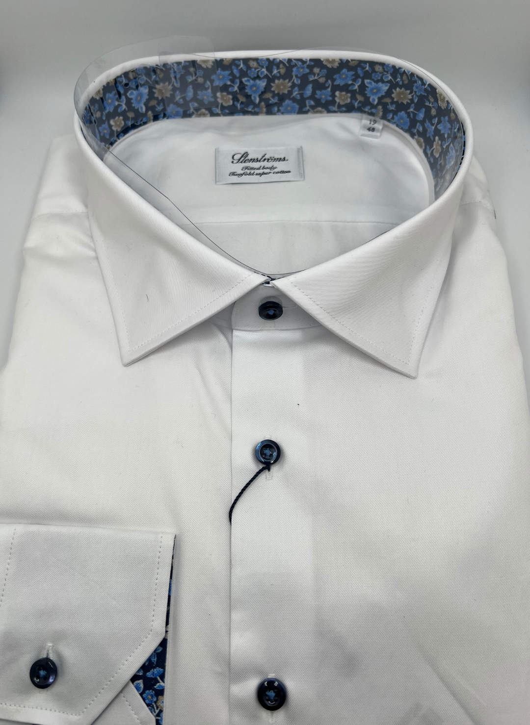 Stenströms White Shirt with Contrast Buttons