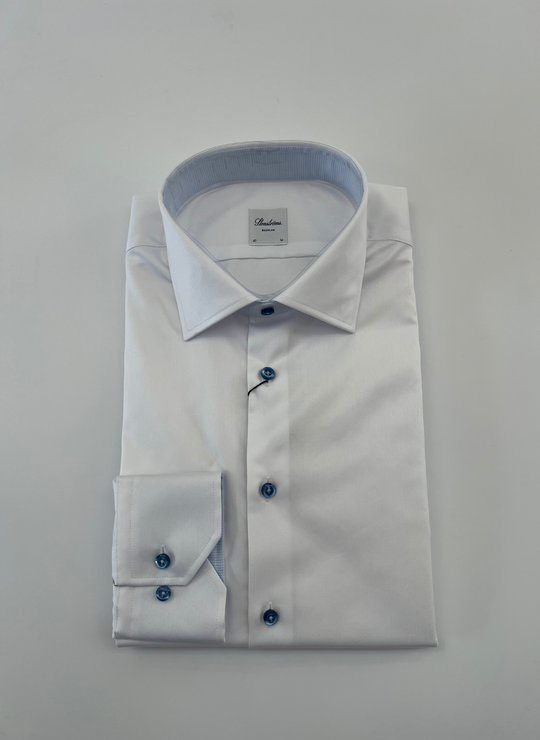 Stenströms White With Blue Check Contrast Shirt
