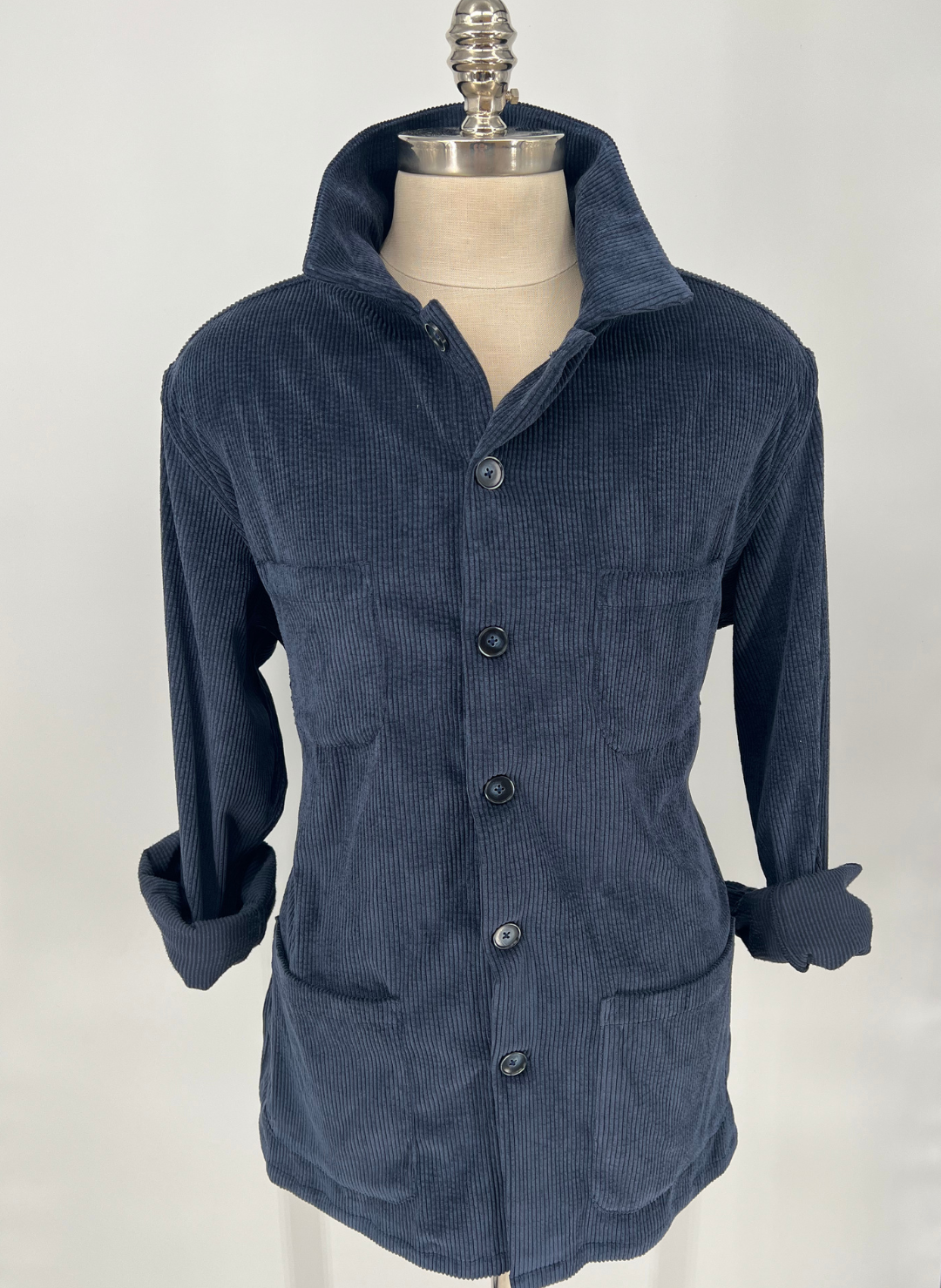 Corduroy Button Front Overshirt In Navy