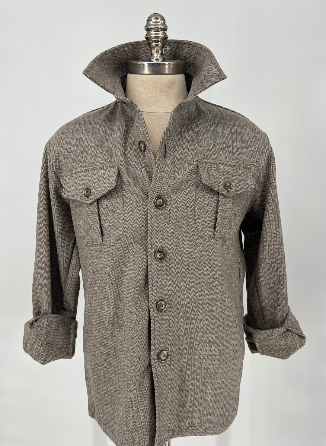 Beige Herringbone Overshirt