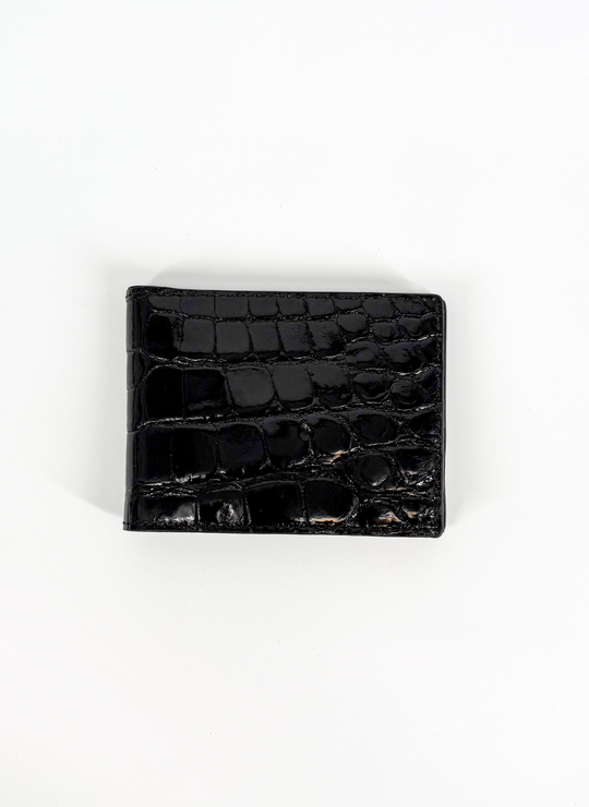 W. Kleinberg Glazed Alligator Bifold Wallet In Black
