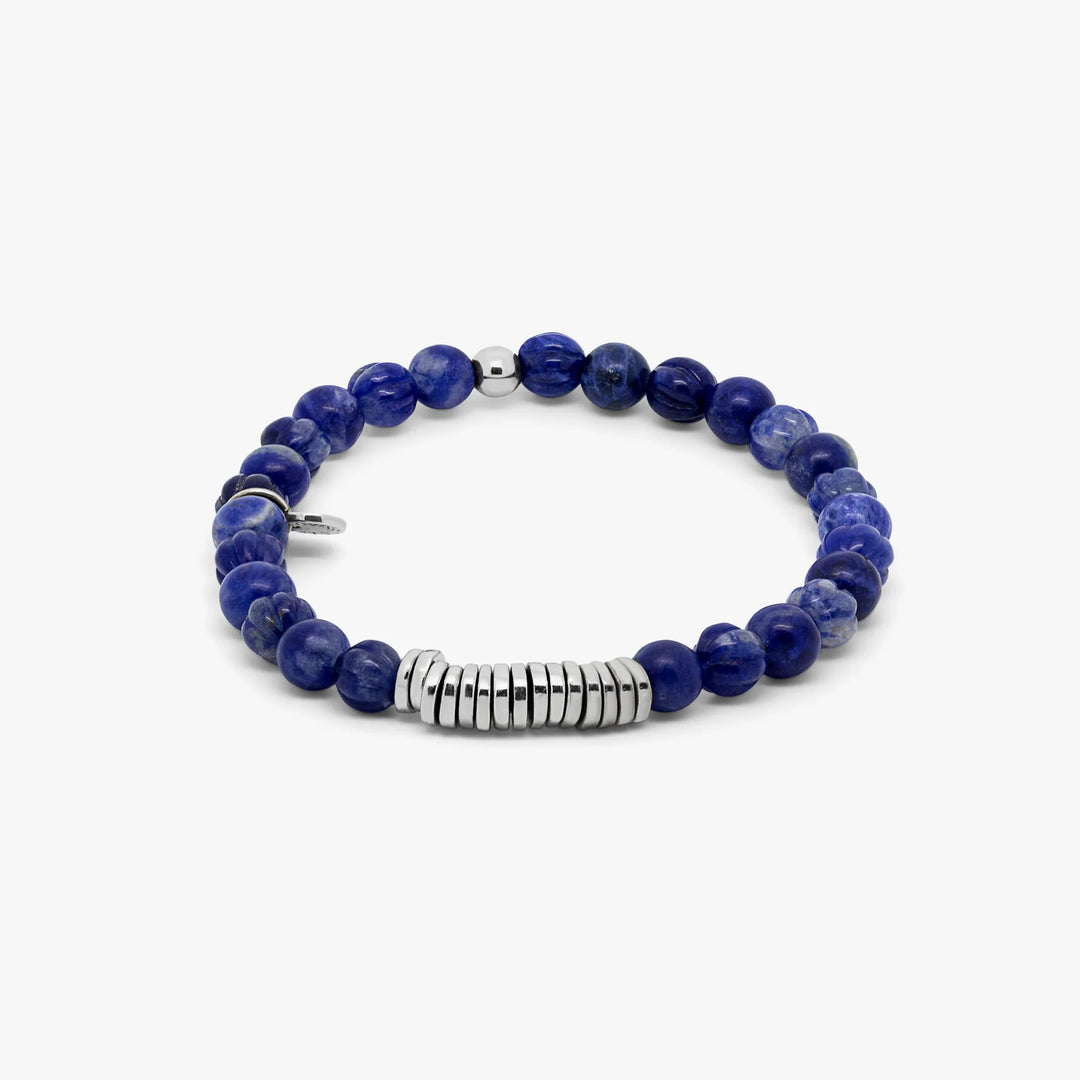 Classic Discs Beaded Bracelet In Blue Sodalite With Rhodium Plated Sterling Silver