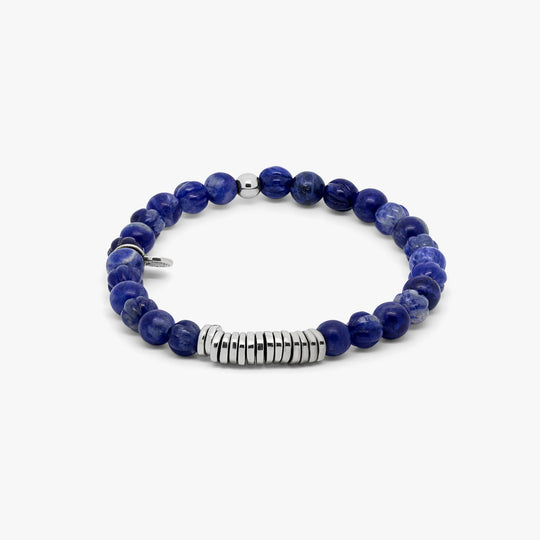 Classic Discs Beaded Bracelet In Blue Sodalite With Rhodium Plated Sterling Silver