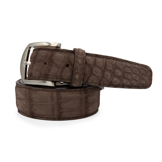Buffed American Alligator Belt - Brown w/ Matching Stitch