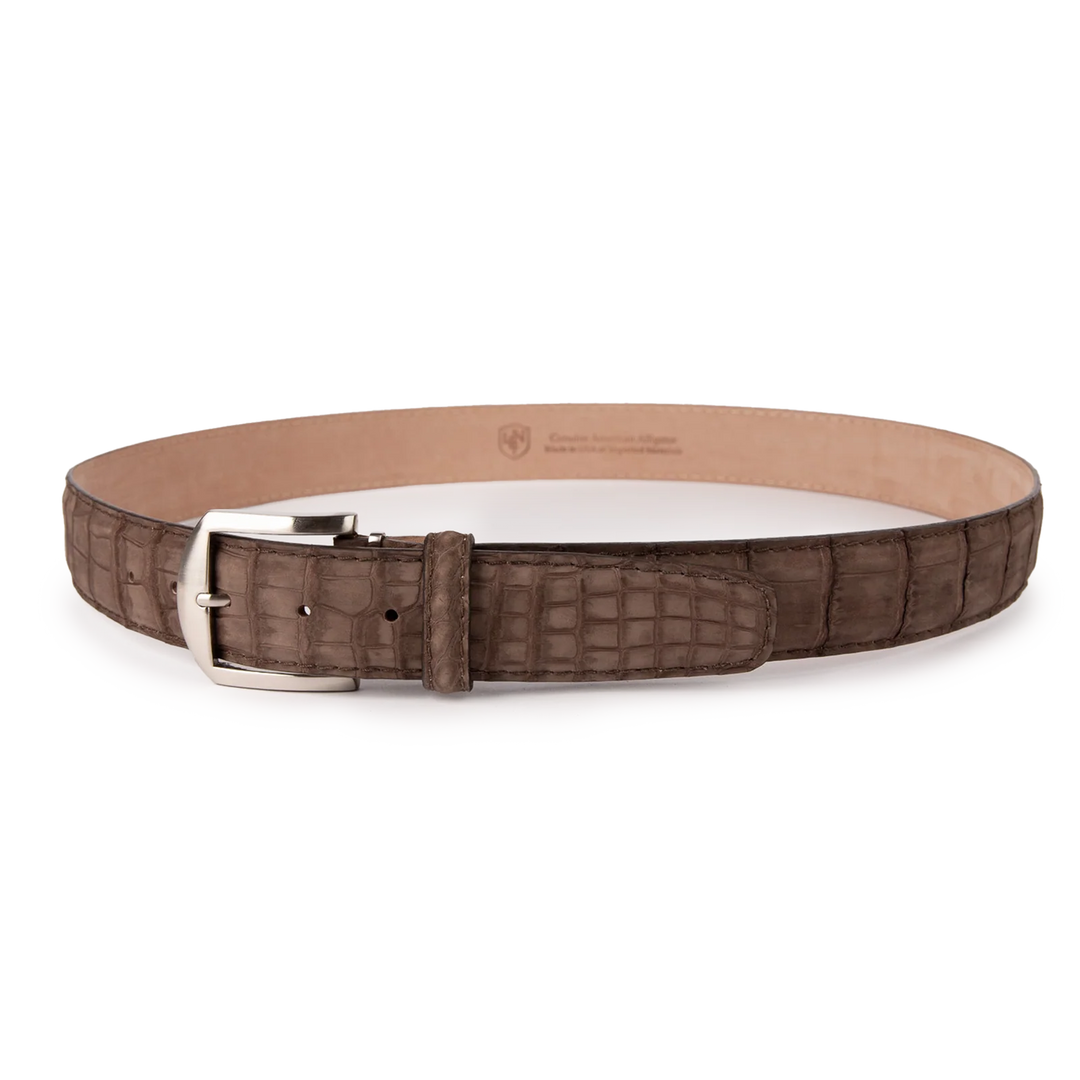 Buffed American Alligator Belt - Brown w/ Matching Stitch