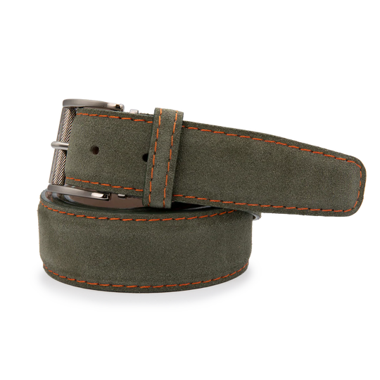 L.E.N. Italian Suede - Olive w/ Orange Stitching