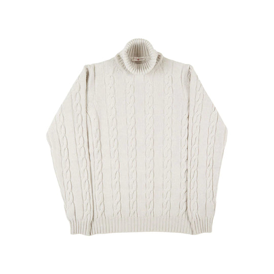 Luciano Barbera Ivory Cable Knit Turtleneck Sweater