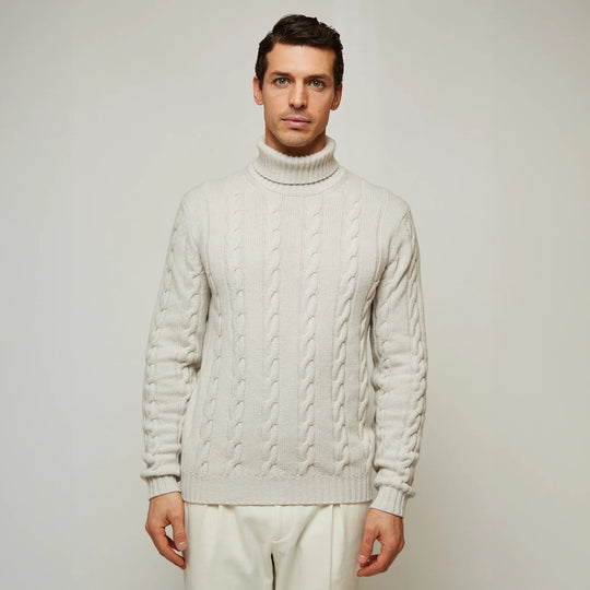 Luciano Barbera Ivory Cable Knit Turtleneck Sweater