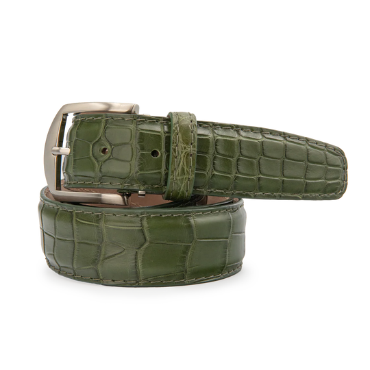 American Alligator Belt - Olive w/ Matching Stitch