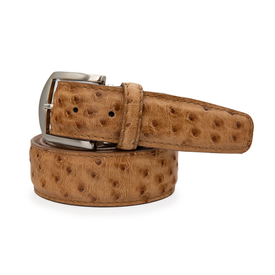 L.E.N. Genuine Ostrich - Antique Saddle w/ Matching Stitching