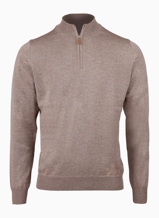 Light Brown Merino Wool Half Zip Sweater