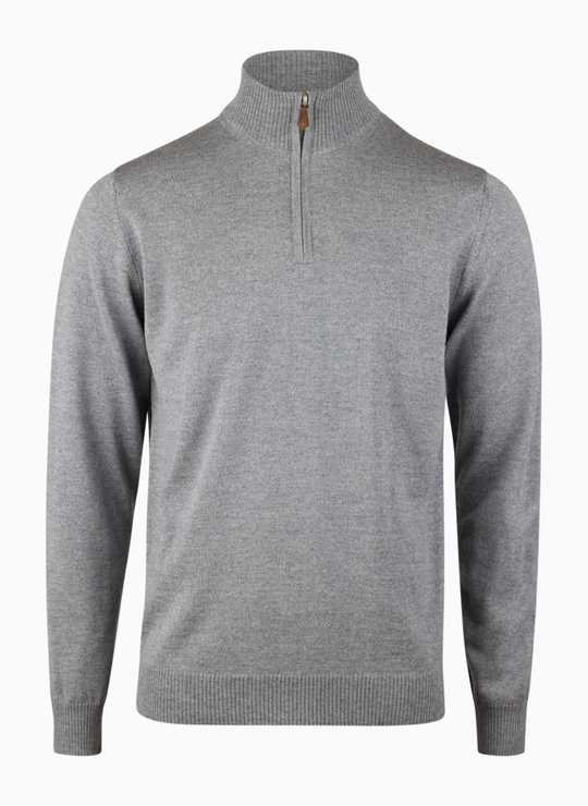 Grey Merino Wool Half Zip Sweater