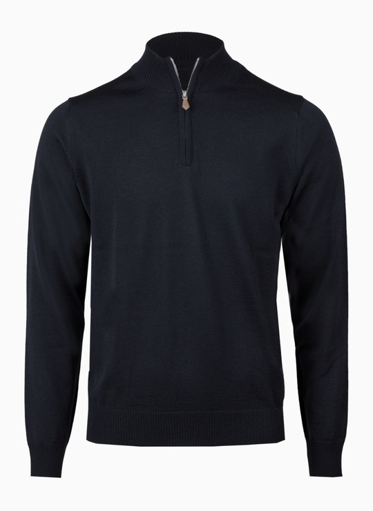 Black Merino Wool Half Zip Sweater