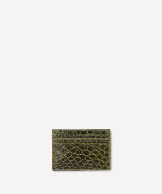 Slim Card Case No. 204 In Olive Crocodile