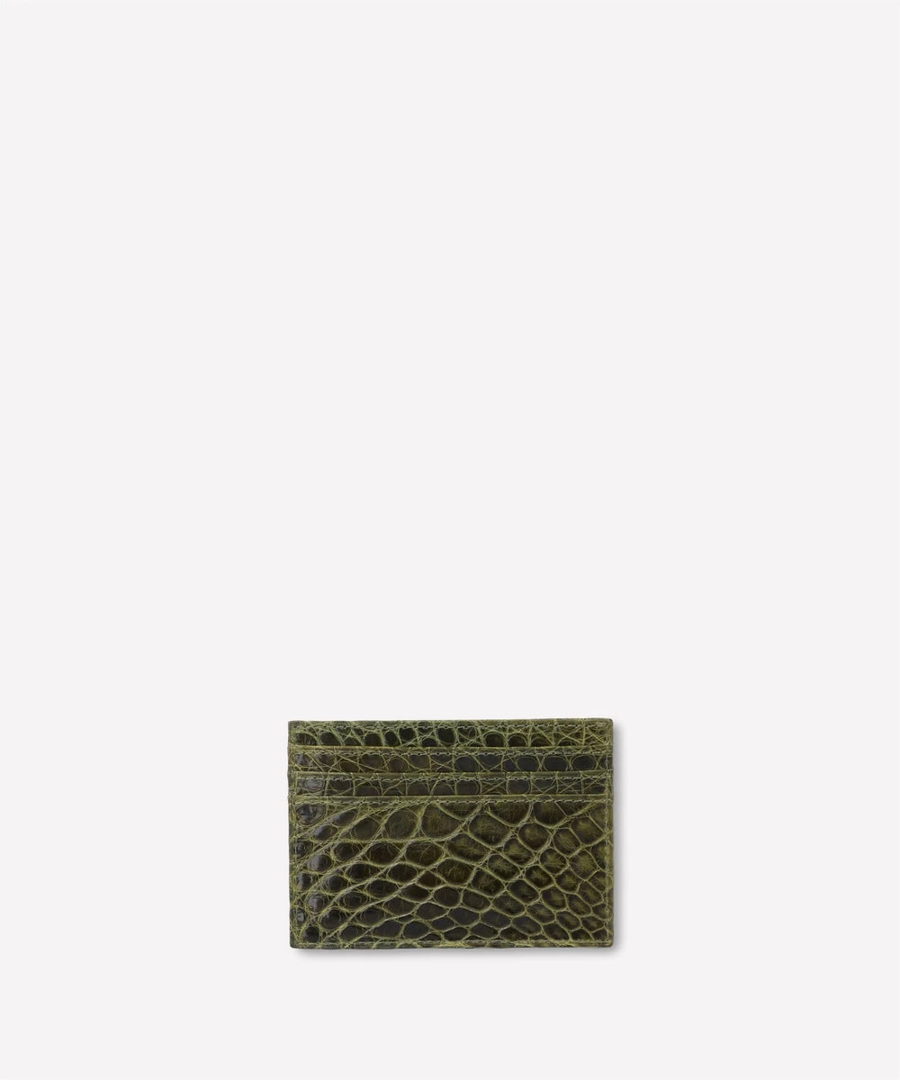 Slim Card Case No. 204 In Olive Crocodile