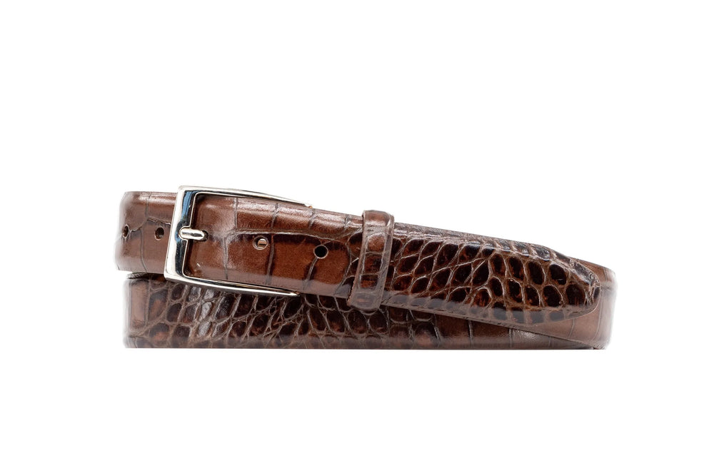 Martin Dingman Anthony 2 Buckle Alligator-Grain Leather Belt In Brown