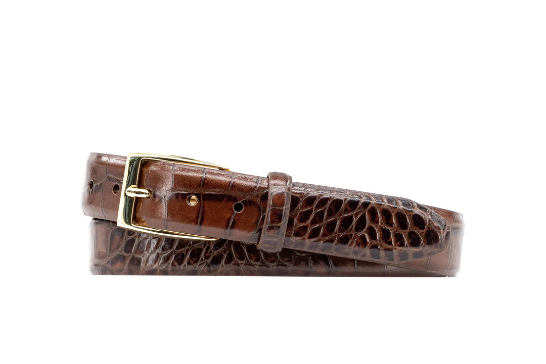 Martin Dingman Anthony 2 Buckle Alligator-Grain Leather Belt In Brown