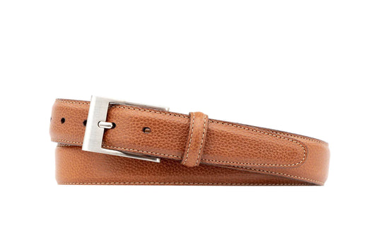 Martin Dingman Delaney 2-Buckle Scotch-Grain Leather Belt In Almond