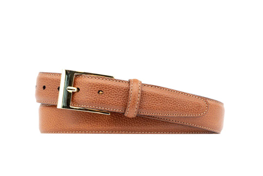 Martin Dingman Delaney 2-Buckle Scotch-Grain Leather Belt In Almond