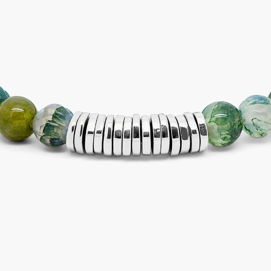 Tateossian Classic Disk Bracelet With Moss Agate & Sterling Silver