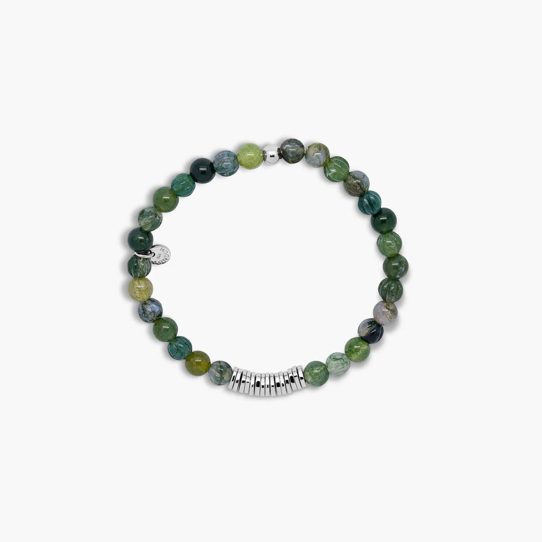 Tateossian Classic Disk Bracelet With Moss Agate & Sterling Silver