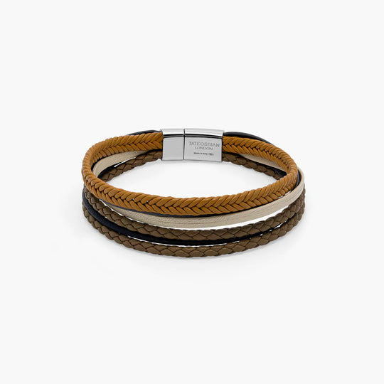 Tateossian Cobra Multi-Strand bracelets in Italian beige leather with sterling silver