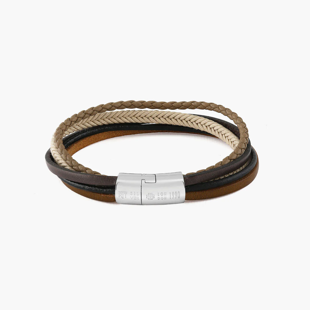 Tateossian Cobra Multi-Strand bracelets in Italian beige leather with sterling silver