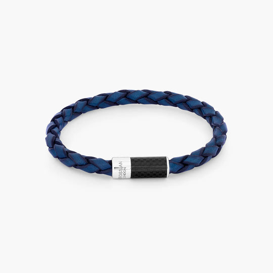 Tateossian Carbon Pop Bracelet With Blue Leather