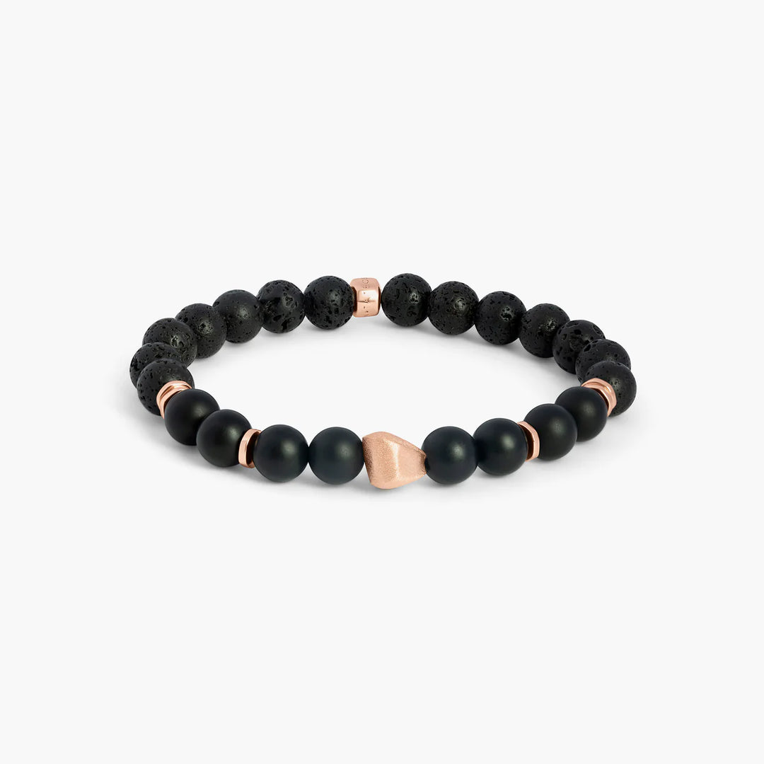 Tateossian Black and Rose Gold Sterling Silver Nugget Bracelet
