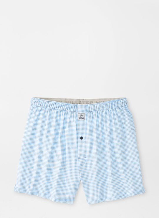 Peter Millar Nebraska Printed Gingham Check Stretch Jersey Boxer In Cottage Blue