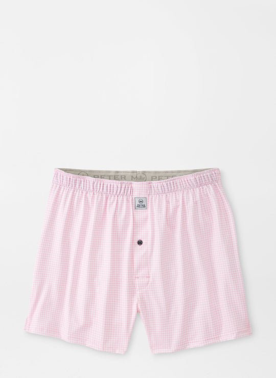Peter Millar Nebraska Printed Gingham Check Stretch Jersey Boxer Palmer Pink