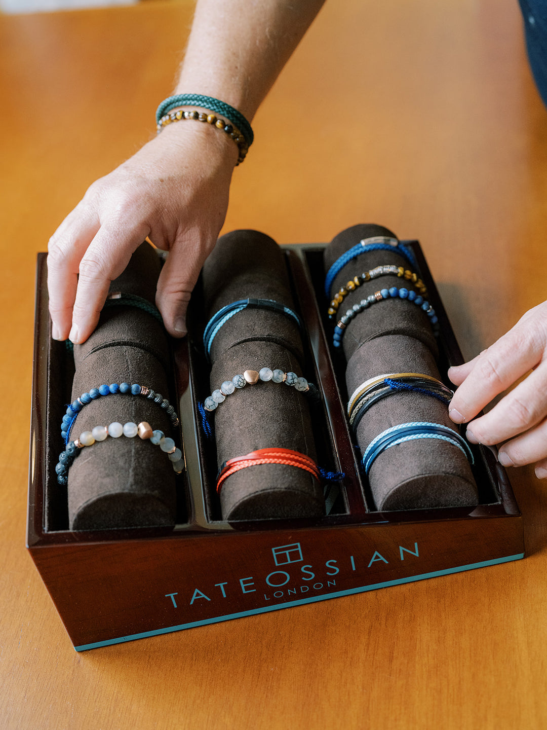 Tateossian Cobra Multi-Strand bracelets in Italian beige leather with sterling silver