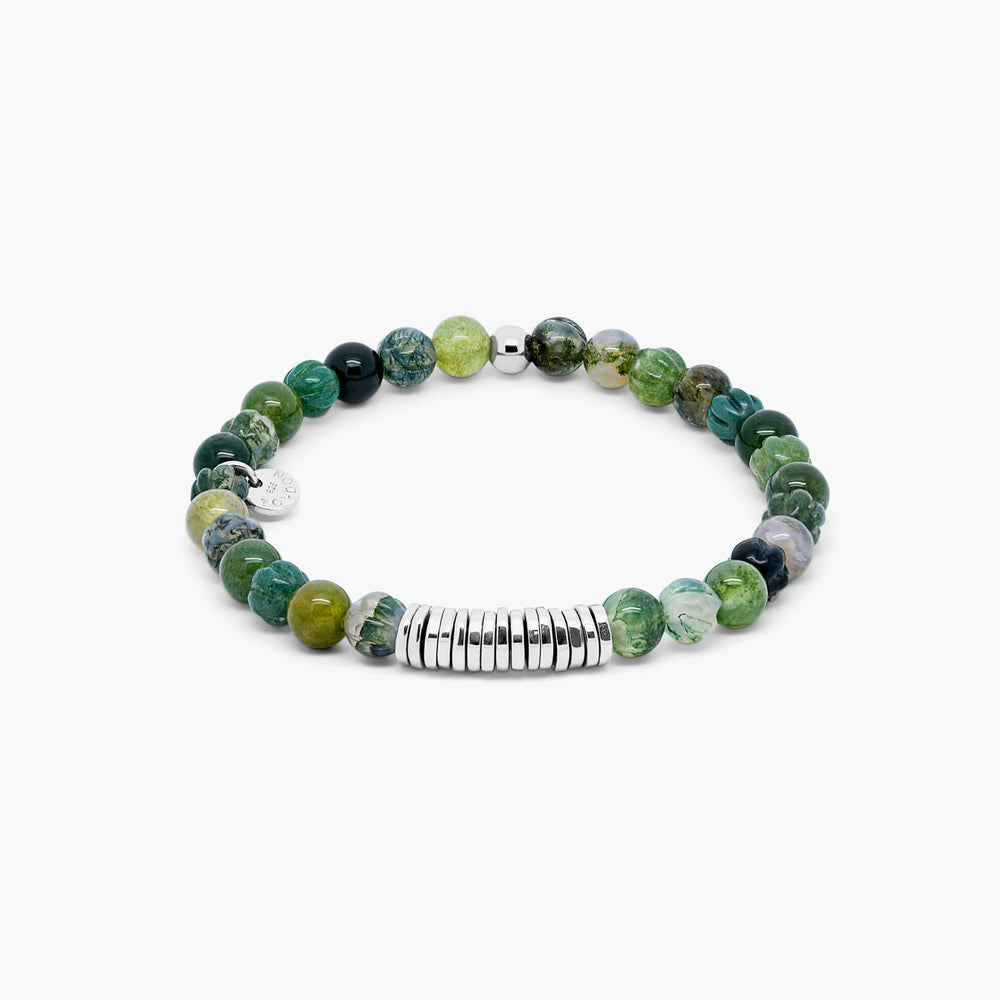 Tateossian Classic Disk Bracelet With Moss Agate & Sterling Silver