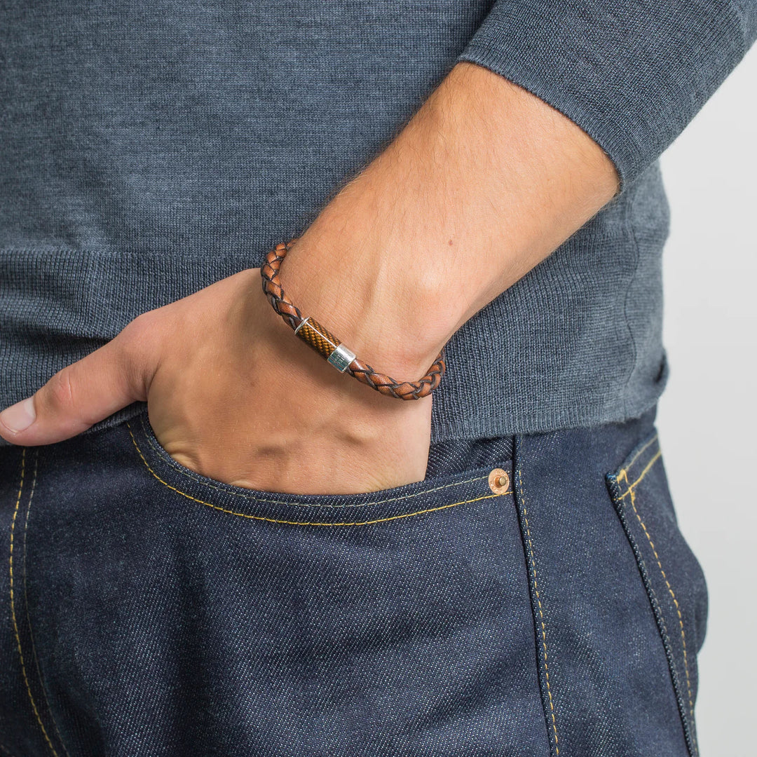 Carbon Pop Bracelet With Brown Leather