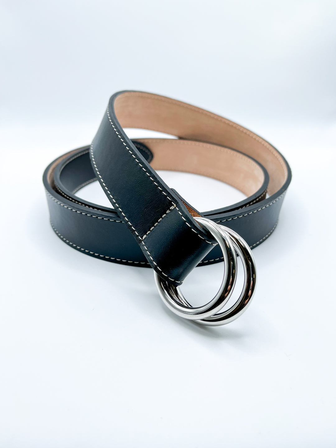The Oxford Shop O-Ring Leather Belt In Nero