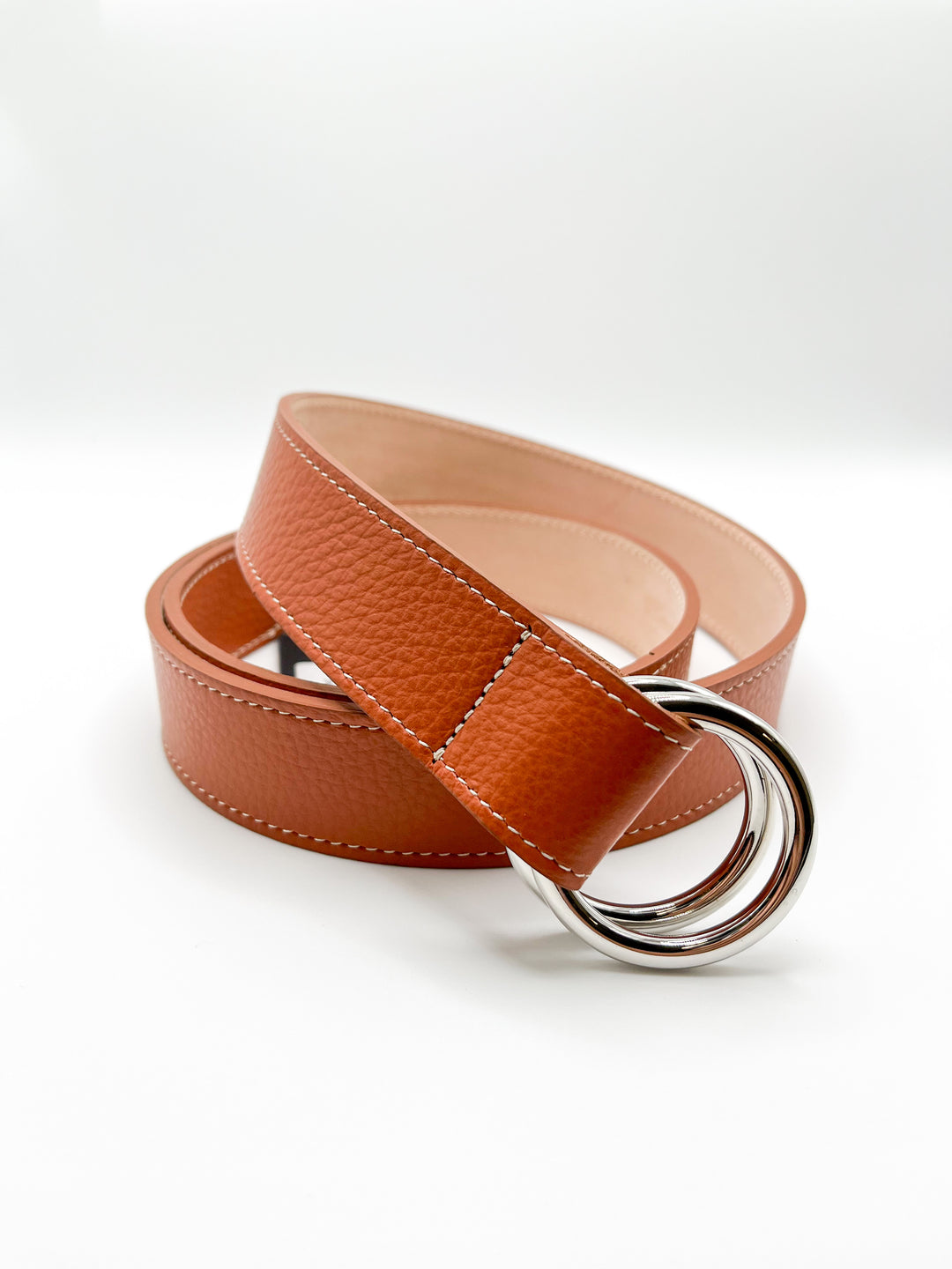 The Oxford Shop O-Ring Leather Belt In Mattone