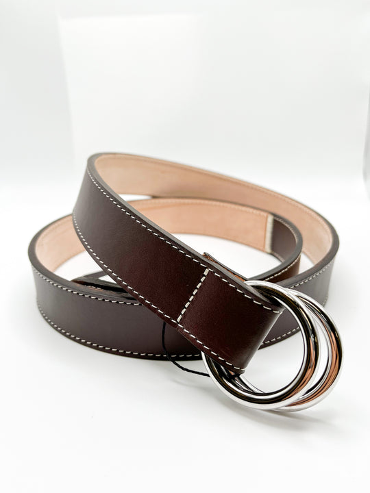 The Oxford Shop O-Ring Leather Belt In Cioccolato