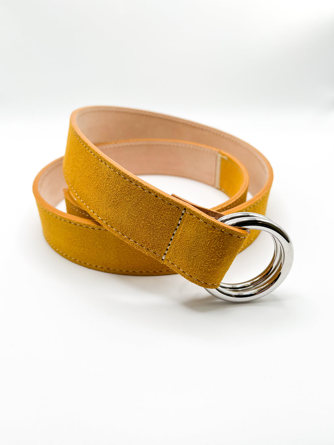 The Oxford Shop O-Ring Suede Belt In Mustard